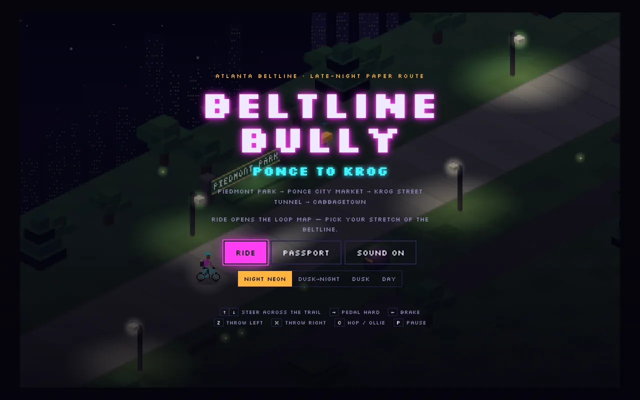 Beltline Bully title screen with a courier on a bike