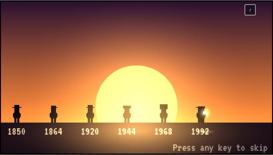The Long Run opening scene with a sunset and a timeline of years from 1850 to 1992